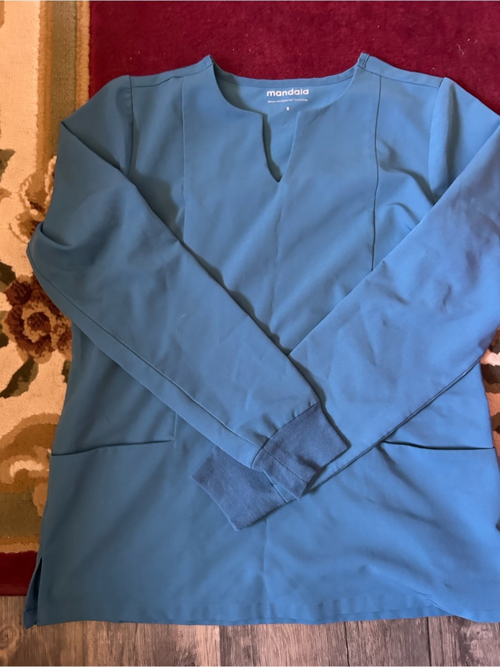 Mandala Womens Long Sleeve Scrub Top - Harbor Blue